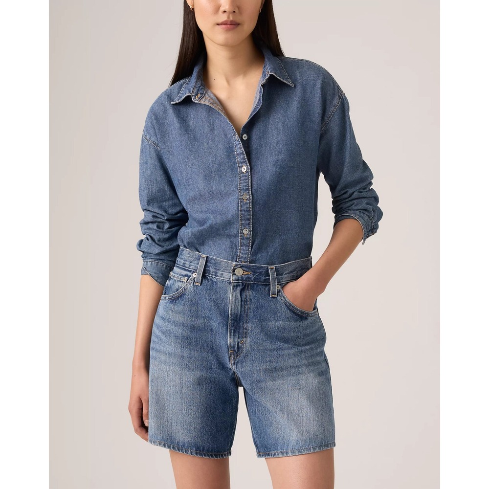 Levis High Baggy Shorts Womens 27 Medium Wash Blue Denim High Rise New